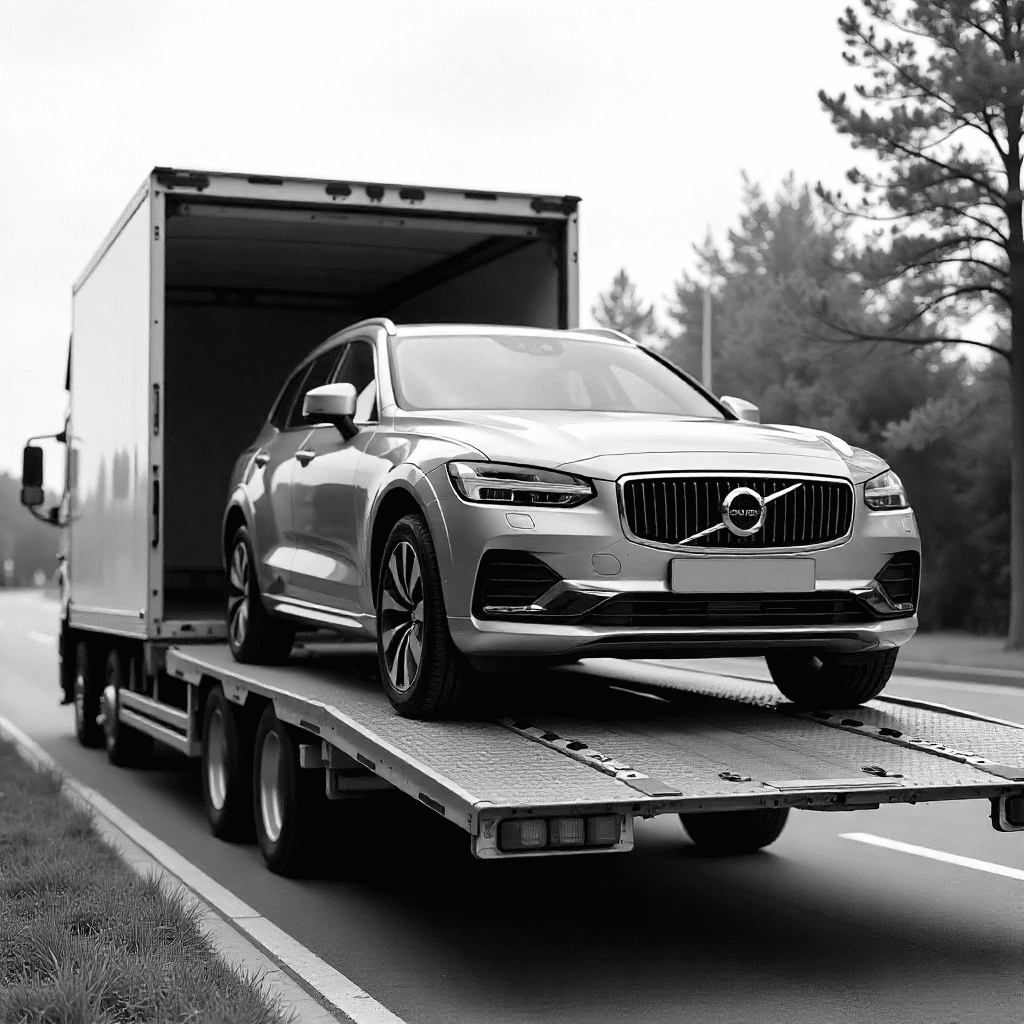 "Professional car transport service by packers and movers, ensuring secure loading and relocation of vehicles."