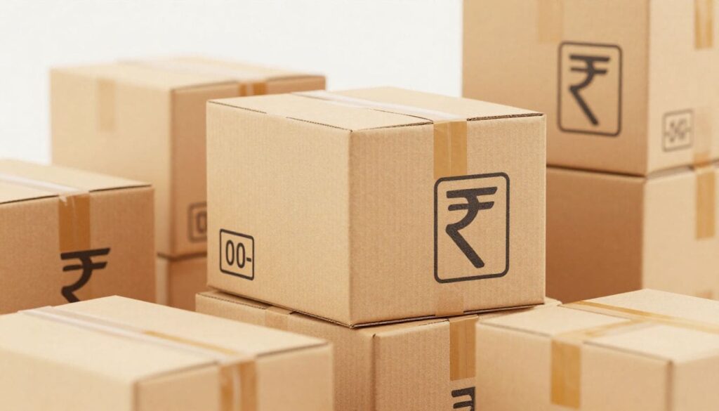 Packers and movers in Patna price showing packed boxes with Indian rupee cost icons