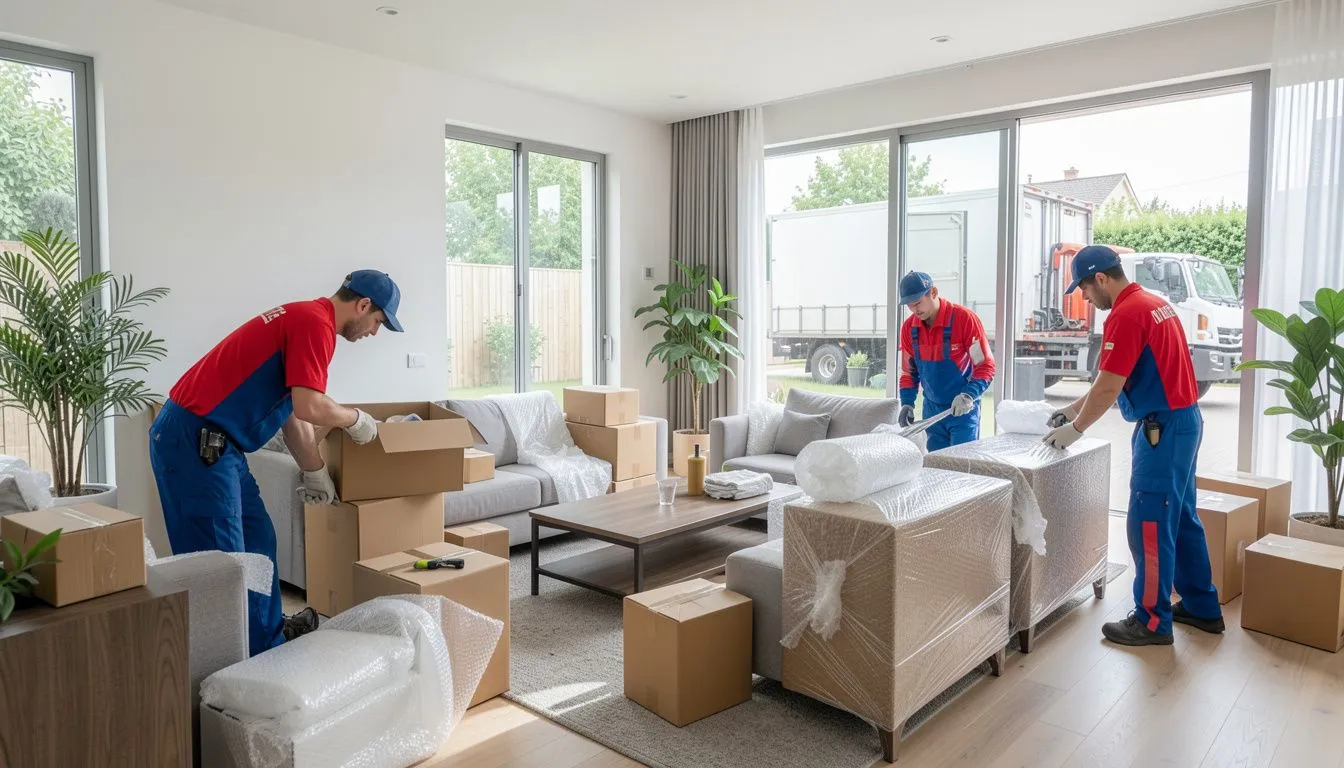 Moving Tips For Patna – professional movers packing and wrapping household items inside a modern home during relocation